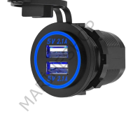 Type-A İki USB 12v priz paneli monte çift USB güç soketi 4.8A su geçirmez güç çıkışı çift şarj Cihazı (Mavi ışıklı)