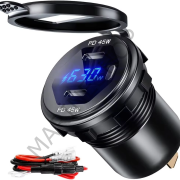 İki Usb Type-A + Bir Usb Type-C Şarj Cihazı (On - Off Anahtarlı Mavi Işıklı)  Max. Output Power : 90W (5V-5A, 9V-2A, 12V-4A)