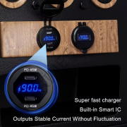 İki Usb Type-A + Bir Usb Type-C Şarj Cihazı (On - Off Anahtarlı Mavi Işıklı)  Max. Output Power : 90W (5V-5A, 9V-2A, 12V-4A)