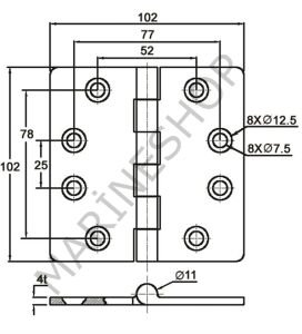 Menteşe Paslanmaz Çelik 102x102 mm