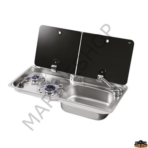 CAN FL1765 İki Kapaklı Evyeli Gömme Çiftli Ocak