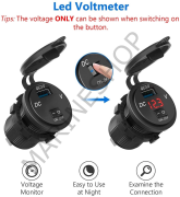 USB priz soket QC3.0 araba şarjı 12V/24V Led'li dijital voltmetre ile On/Off anahtarı