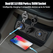 12 V Tekne su geçirmez şarj soketi 3 in 1 su geçirmez araba çift QC3.0 USB priz Panel 12 Volt RV güç soketi