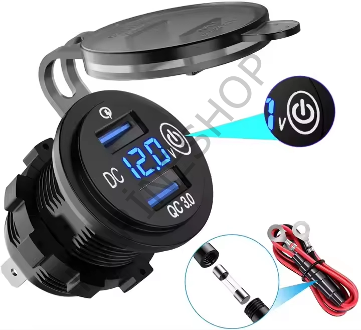 Çift USB araç şarj soketi QC3.0 hızlı hızlı şarj LED dijital voltmetre dokunmatik anahtarı 12-24V su geçirmez