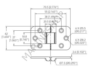 Masa Menteşesi 316 Pasl. Çelik 42*70,5mm