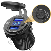 İki Usb Type-A  Şarj Cihazı  (Voltmetreli - On-Off Anahtarlı - Mavi Işıklı) 5V 3A/9V 2A /12V 1,5A Max : 36W