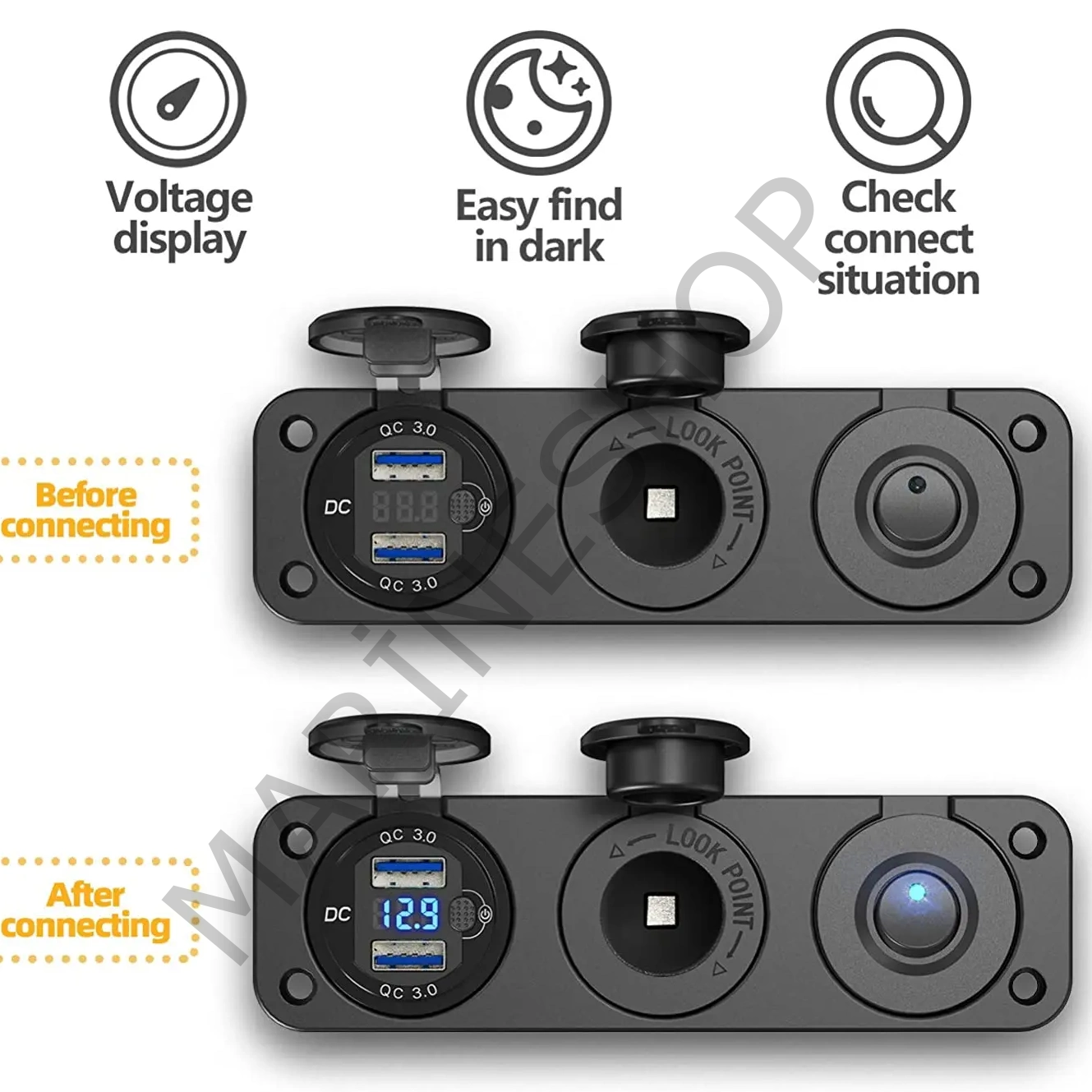 ARAÇ TEKNE ATV ÇİFT USB ŞARJ , ÇAKMAKLIK  ON/OFF ANAHTAR ÜÇLÜ SET