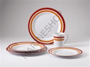 Promo-Line Red rings, 16 parça melamin yemek takımı