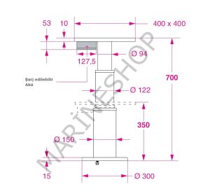 Barka Akülü Masa Ayağı, İki Kademe - 700mm