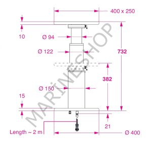 Barka Elektrikli, Döner Tablalı  Masa Ayağı. 24V. 2 Kademe - 732mm