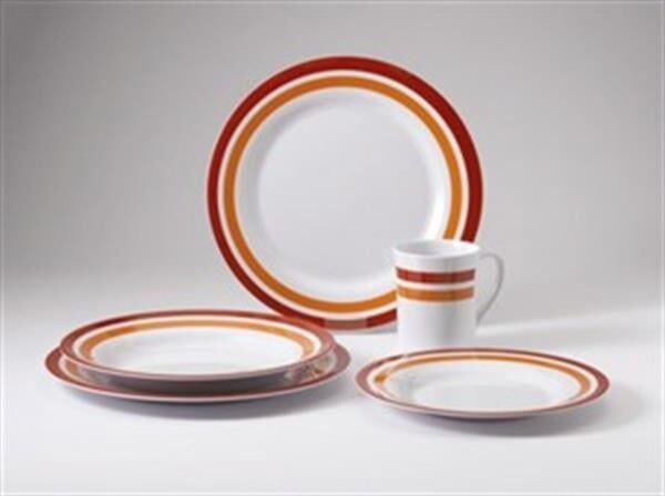 Promo-Line Red rings, 16 parça melamin yemek takımı
